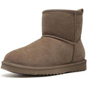 Women Genuine Suede Boots Warm Fuzzy Boots Snow Boots with Fur Lined Mocha